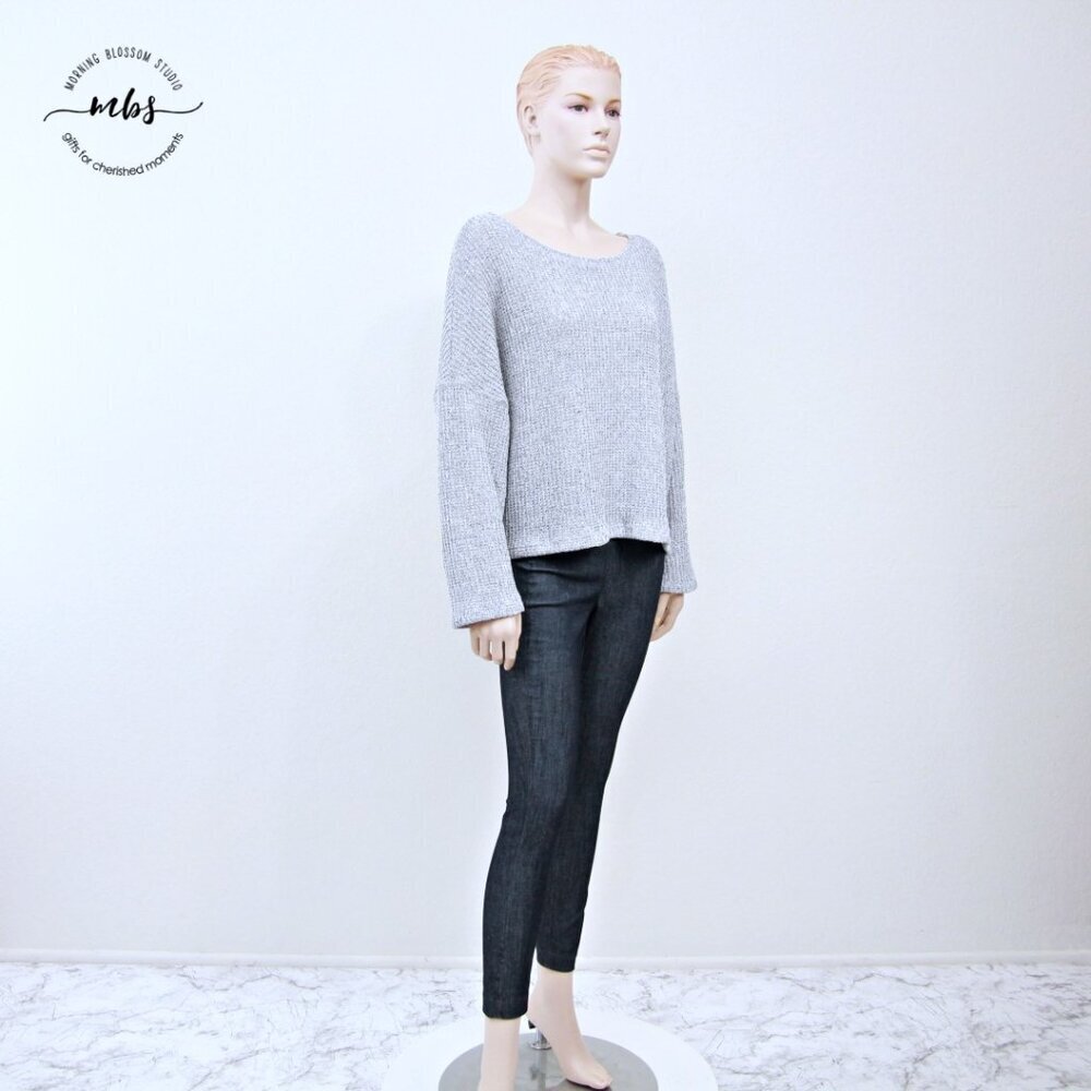 NWT Korye Semi Sheer Boat Neck‎ Dolman Sleeve Knit Sweater Heather Gray Women L